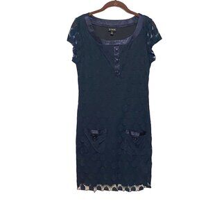 En Focus Studio Navy Shift Dress Lace Polka Dot Overlay Women's Size 10 NWT